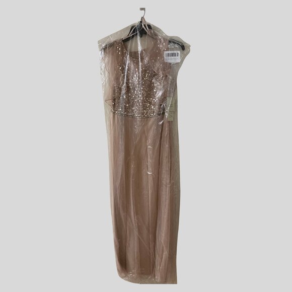 NWT - JKara Illusion Neckline Flutter Sleeve Beaded Long Dress Formal - Blush P6 - Picture 5 of 8